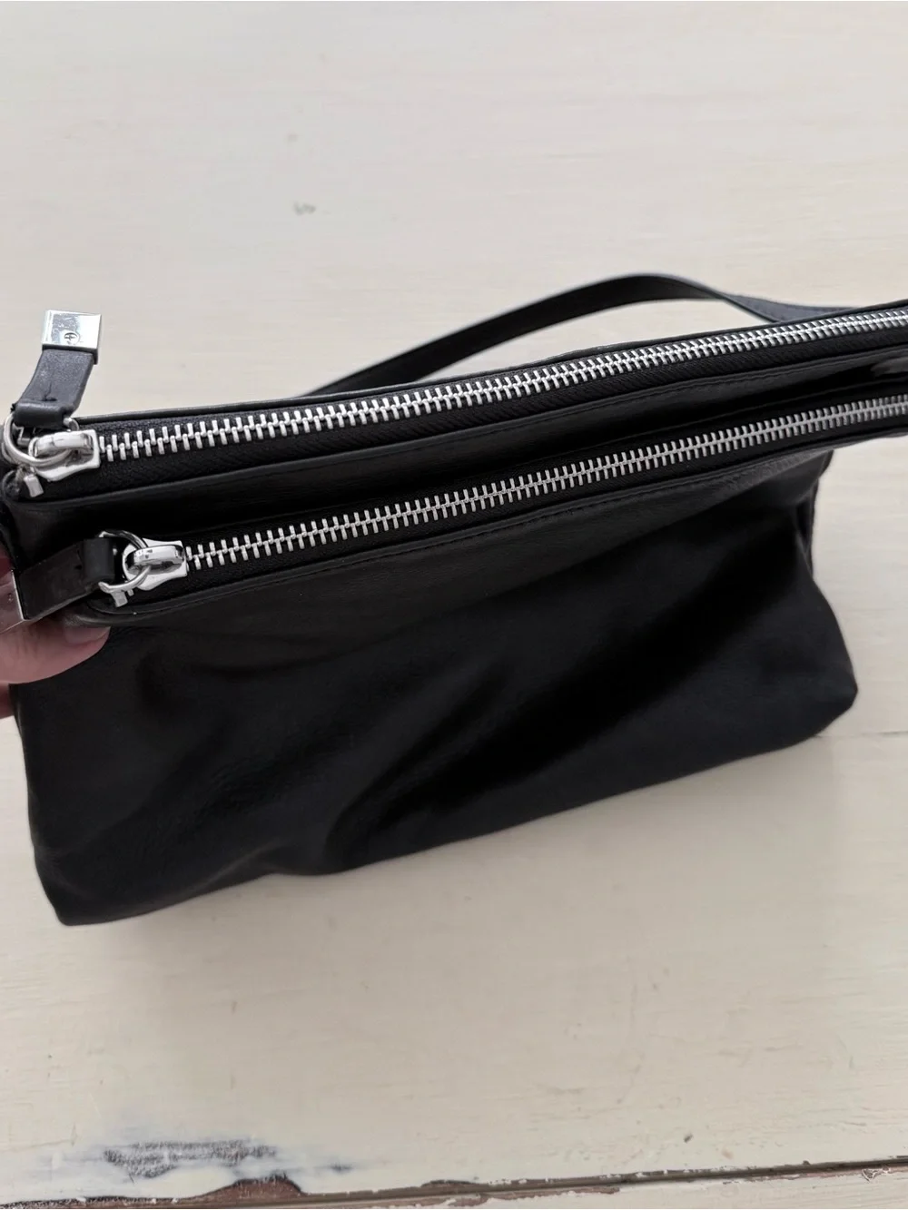 margot Black Leather Crossbody Bag with Silver Hardware